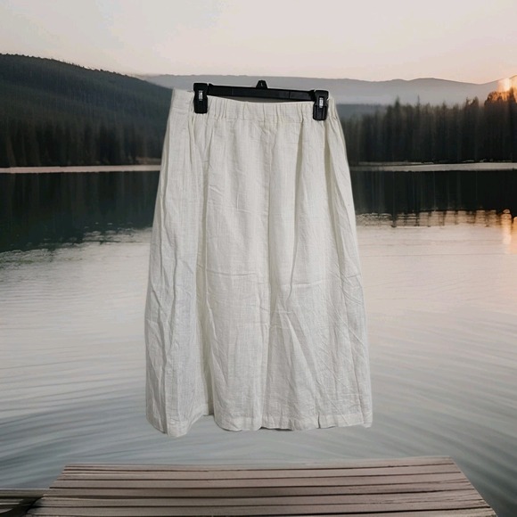 Chartou Linen Blend Wrap A Line Skirt Women's Large White Elastic Pockets Midi - Picture 7 of 9
